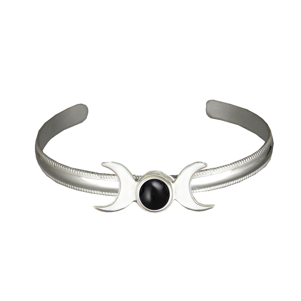 Sterling Silver Moon Phases Cuff Bracelet With Black Onyx